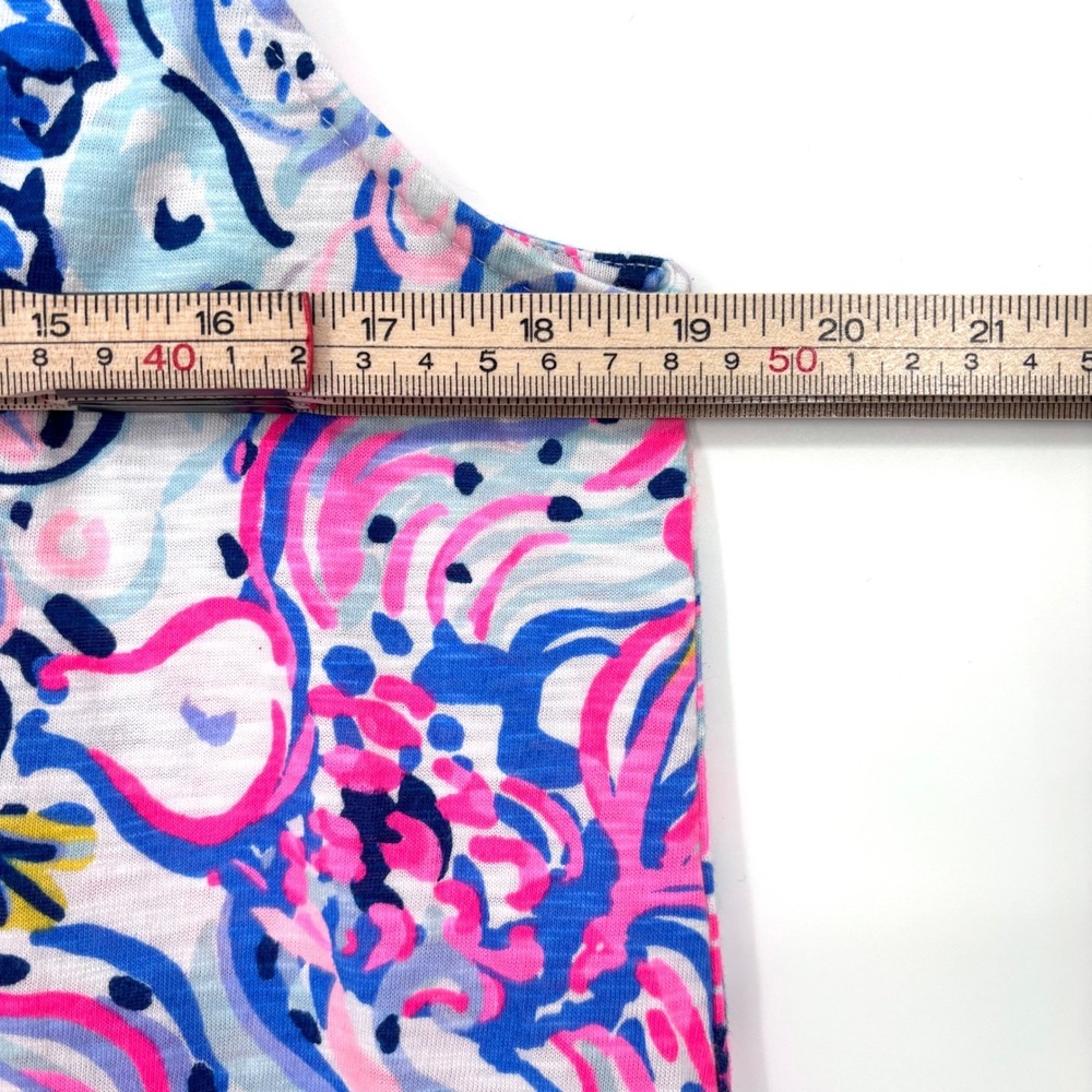 Lilly Pulitzer Shay Ruffle Dress Sz L So Sofishticated Print Pink Blue Preppy - Picture 11 of 12